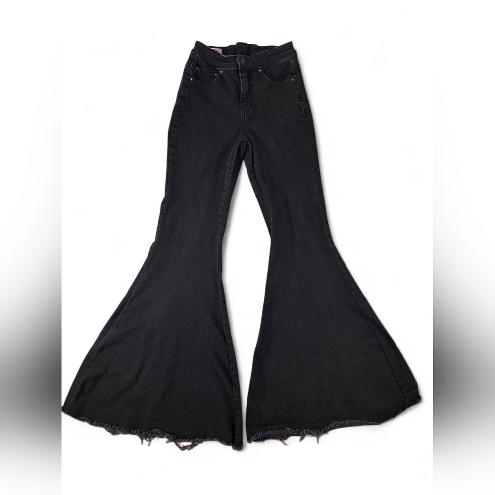 We The Free Free People CRVY Black Lace-Up Back High Rise Flare Jeans Sz 25